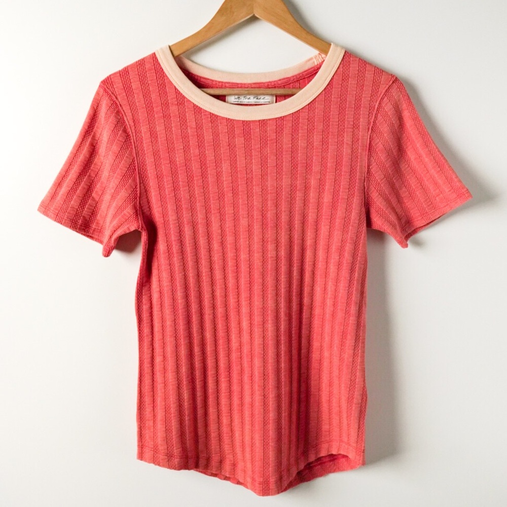 FREE PEOPLE Escape Ribbed Knit Crew Neck Tee  - L